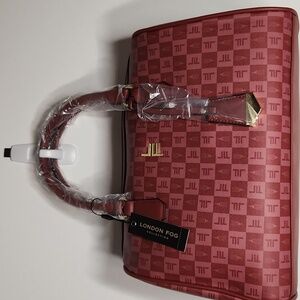 London Fog Red Patterned Satchel Handbag